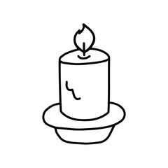 Detailed Black and White Drawing of a Burning Candle on a Plate