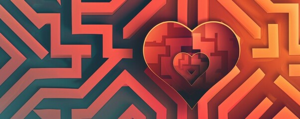 An illustration combining a heart shape with a maze pattern to symbolize the complexity and intricacy of love, highlighting the emotional journey involved.