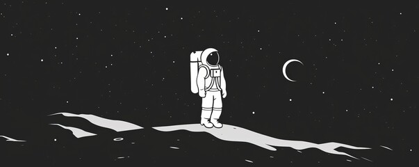 This 2D icon of a moonwalker outline is a sleek and simple illustration, ideal for any astronomy-themed project. It is fully editable and perfect for both web and mobile applications.