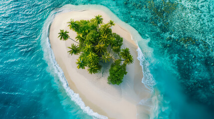 Small Pristine Island Surrounded by Crystal Clear Ocean Waters. Tropical.