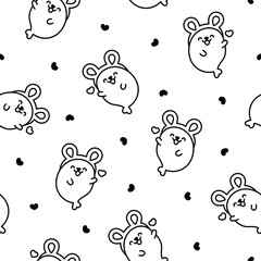 Cute kawaii baby seals. Seamless pattern. Coloring Page. Funny cartoon characters arctic and antarctic animals. Hand drawn style. Vector drawing. Design ornaments.