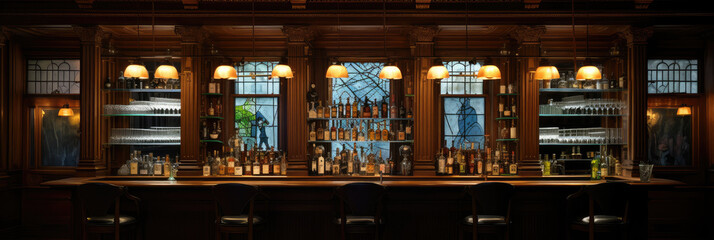 Elegant Traditional Bar Interior with Wooden Ambiance
