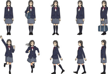 Fototapeta premium ブレザーの女子高生全身ポーズセット（フルカラー）