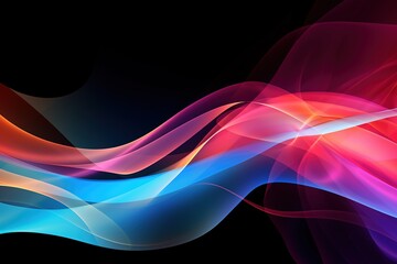 A modern colorful poster depicting a stream. The shape of multicolored lines in the form of a wave on a black background. Artistic design for your design project.
