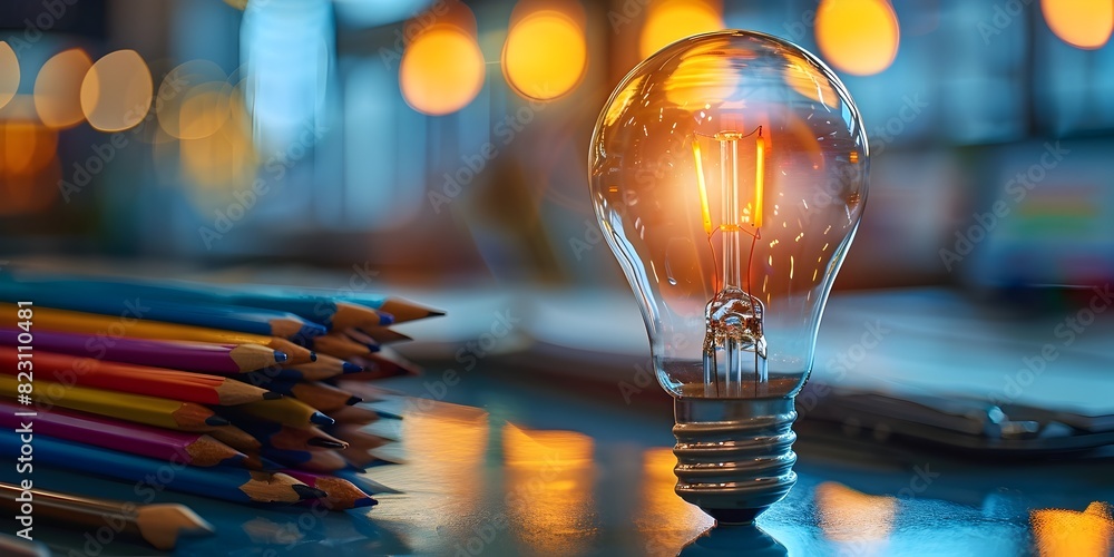 Poster glowing light bulb symbolizing educational innovation and problem solving in the classroom