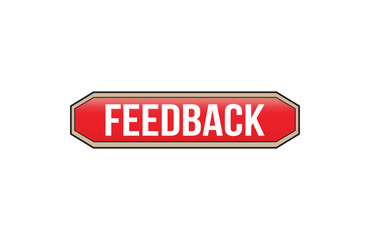 Feedback red ribbon label banner. Open available now sign or feedback tag.