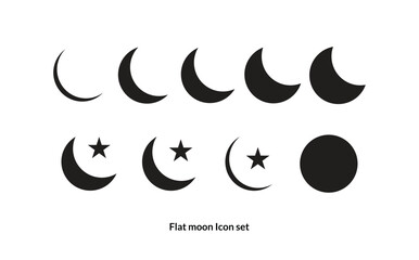 Moon icon set, flat style design isolated on white background