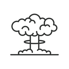 Nuclear explosion, in line design. Nuclear, Explosion, Blast, Bomb, Detonation, Radiation, Mushroom on white background vector. Nuclear explosion editable stroke icon.