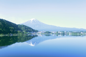 midnight view of Mt. Fuji in Japan near Kawaguchiko