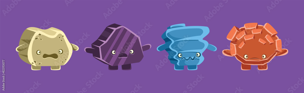 Poster solid stone character with pretty face vector set