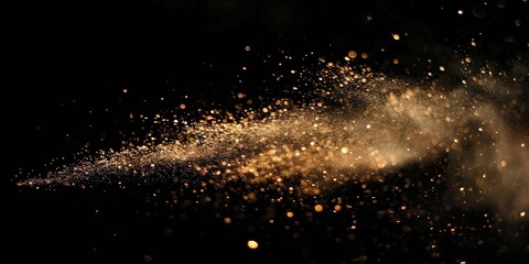a brown splash painting on black background, brown powder dust paint beige brown explosion explode burst isolated splatter abstract. brown smoke or fog particles explosive special effect