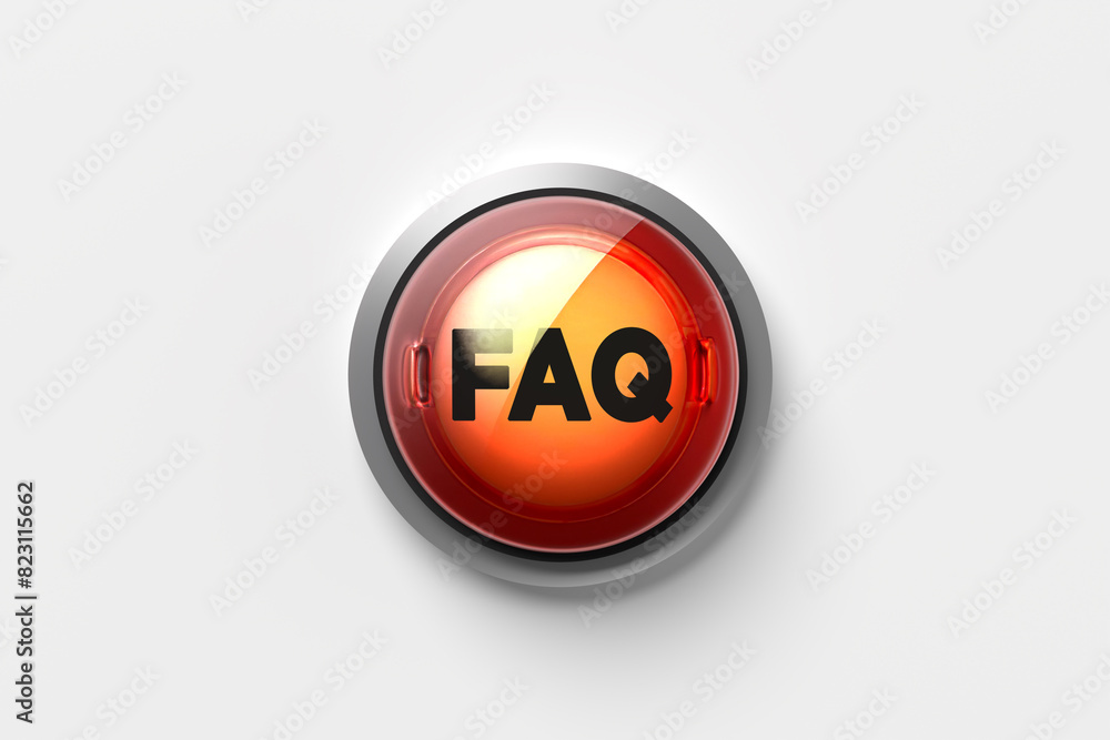 Aufkleber the acronym faq frequently asked question on a push button isolated on white background.