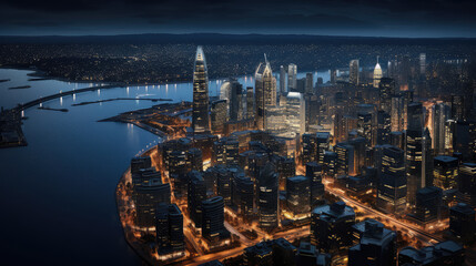 Metropolis Twilight: Urban Lights and Riverscape