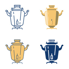 Traditional samovar icon set in flat and line style