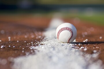 Closeup of a Baseball on the First Base Line with Blurred Background