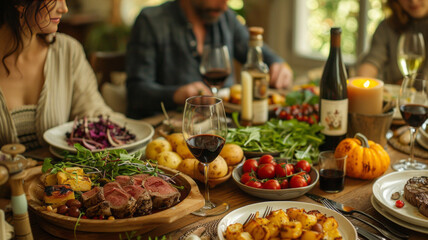 A Spanish family dining at home, in a tranquil and familiar atmosphere. On their plates,generative ai