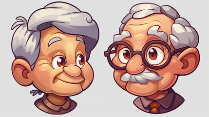 Modern cartoon illustration of grandparents with smiles. The heads and smiles are separated by simple gradients.