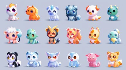 An illustration of a set of cute cartoon animals.