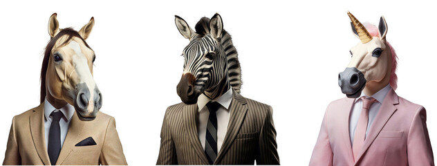 Animal business character png element set on transparent background