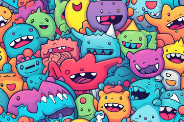 Seamless pattern with cool colors and funny doodles, high-quality and ready for print