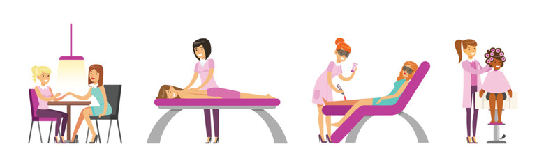 People Character at Beauty Salon Scenes Vector Set
