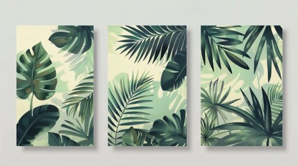 A minimal layout with gradient mesh summer tropical foliage cover, flyer, banner template