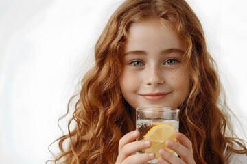 A young girl holding a glass of lemonade
