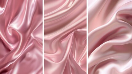 The set of elegant realistic pink silk fabric cover, poster, and wallpaper design templates is suitable for beauty and fashion products.