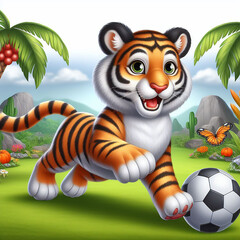 A photo of a tiger playing footbal Generative AI