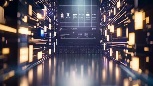 Abstract digital data stream visual. High-speed light particles. Cybersecurity and technology concept.4k JD