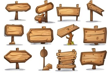 Modern icon set with wooden signs