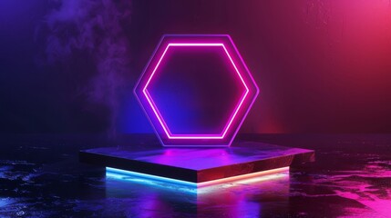 Modern neon hexagonal linear logo template