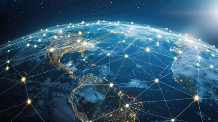 Connected World: Globe covered with network lines