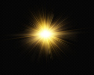 Shining golden stars. Light effects, glare, bokeh, glitter, explosion, golden light. Vector illustration.	