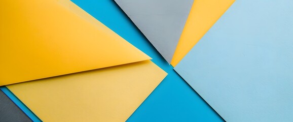 Blue, Yellow, and Gray Color Paper Background with Geometric Shapes