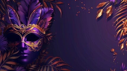 Fototapeta premium Mardi Gras mask with empty copy space on background of a carnival banner