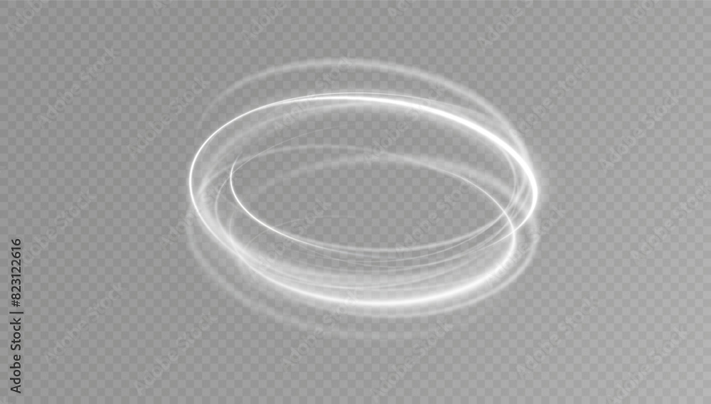 Poster Light white Twirl. Curve light effect of white line. Glowing white spiral. The effect of high-speed abstract lines. Rotating shiny rings.	