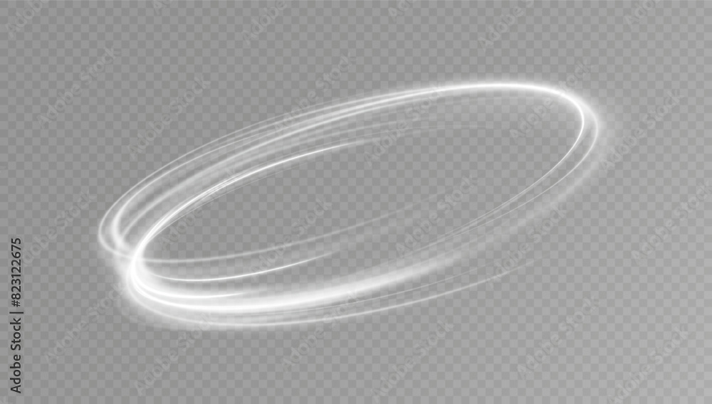 Poster Light white Twirl. Curve light effect of white line. Glowing white spiral. The effect of high-speed abstract lines. Rotating shiny rings.	