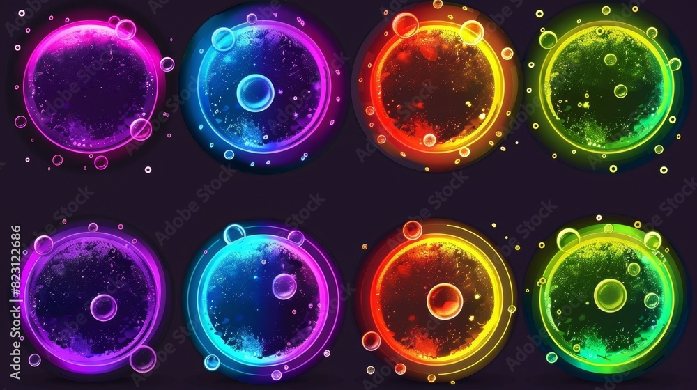 Aufkleber a set of abstract horizontal banner templates with rainbow circles in different colors