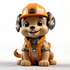 Naklejka premium 3D Render of a Cute Puppy with a hard hat
