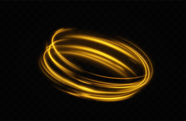 Shiny vortex rings shimmer on a transparent background. Sparkling circles with light effect. Light circle swirl neon lighting effect, spiral light lines.	