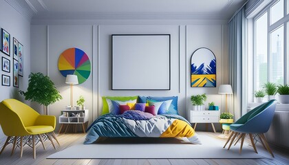 Mockup - A large poster showing a photo frame on the wall in a children's room