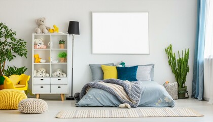 Mockup - A large poster showing a photo frame on the wall in a children's room