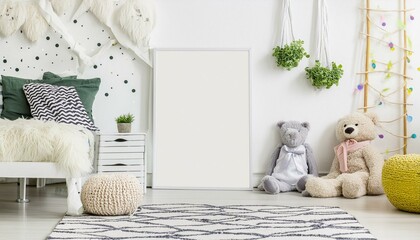 Mockup - A large poster showing a photo frame on the wall in a children's room