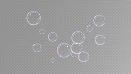 Realistic soap bubbles.Flying bubbles on a transparent background.	