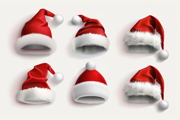 A set of 3d realistic Christmas icon sets featuring a Santa Claus hat and winter clothes