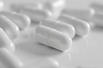 Many white pills on a white surface