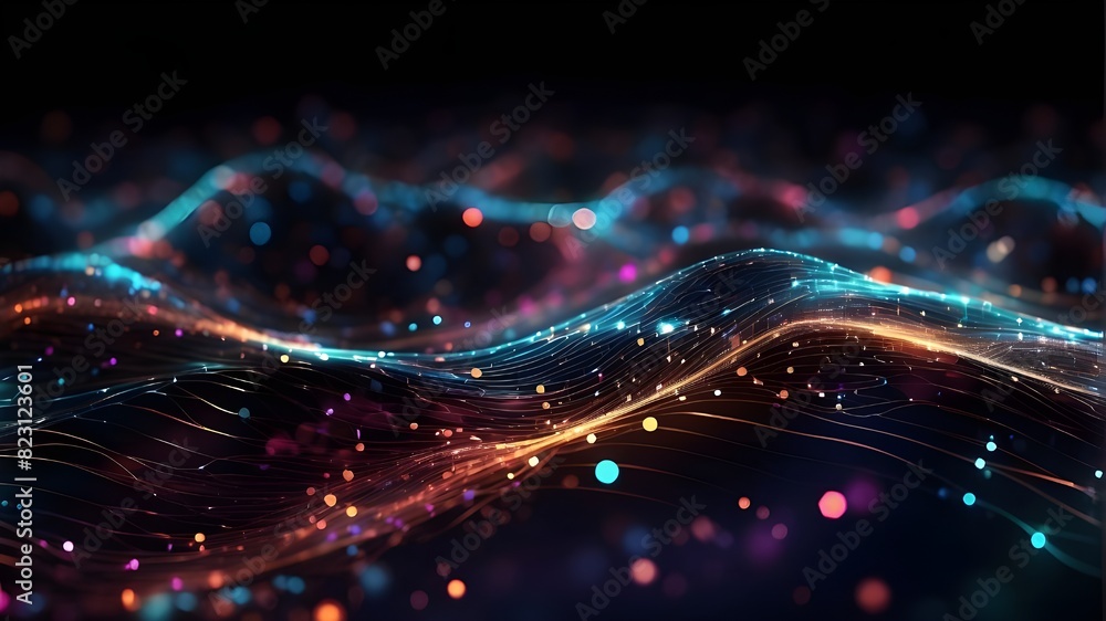 Poster background of abstract technology with shimmering dots and lines
