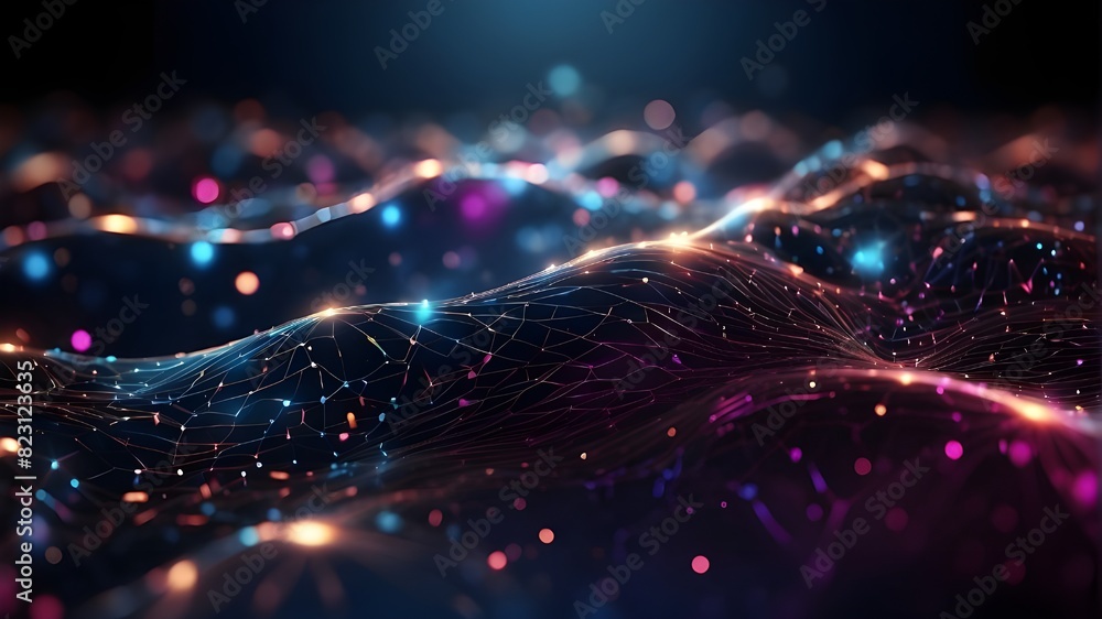 Poster background of abstract technology with shimmering dots and lines