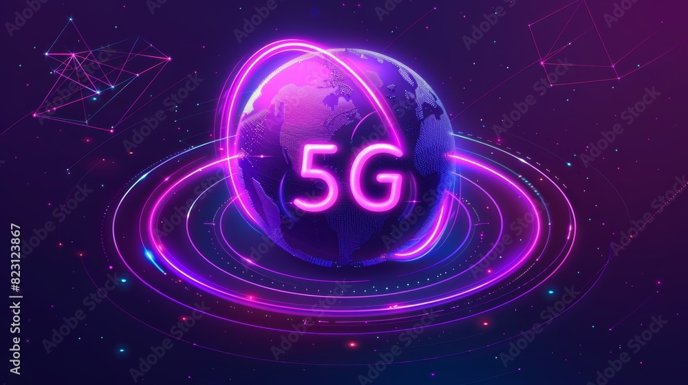 Poster modern illustration of 5g network technology in isometric format. wireless internet icon and interfa
